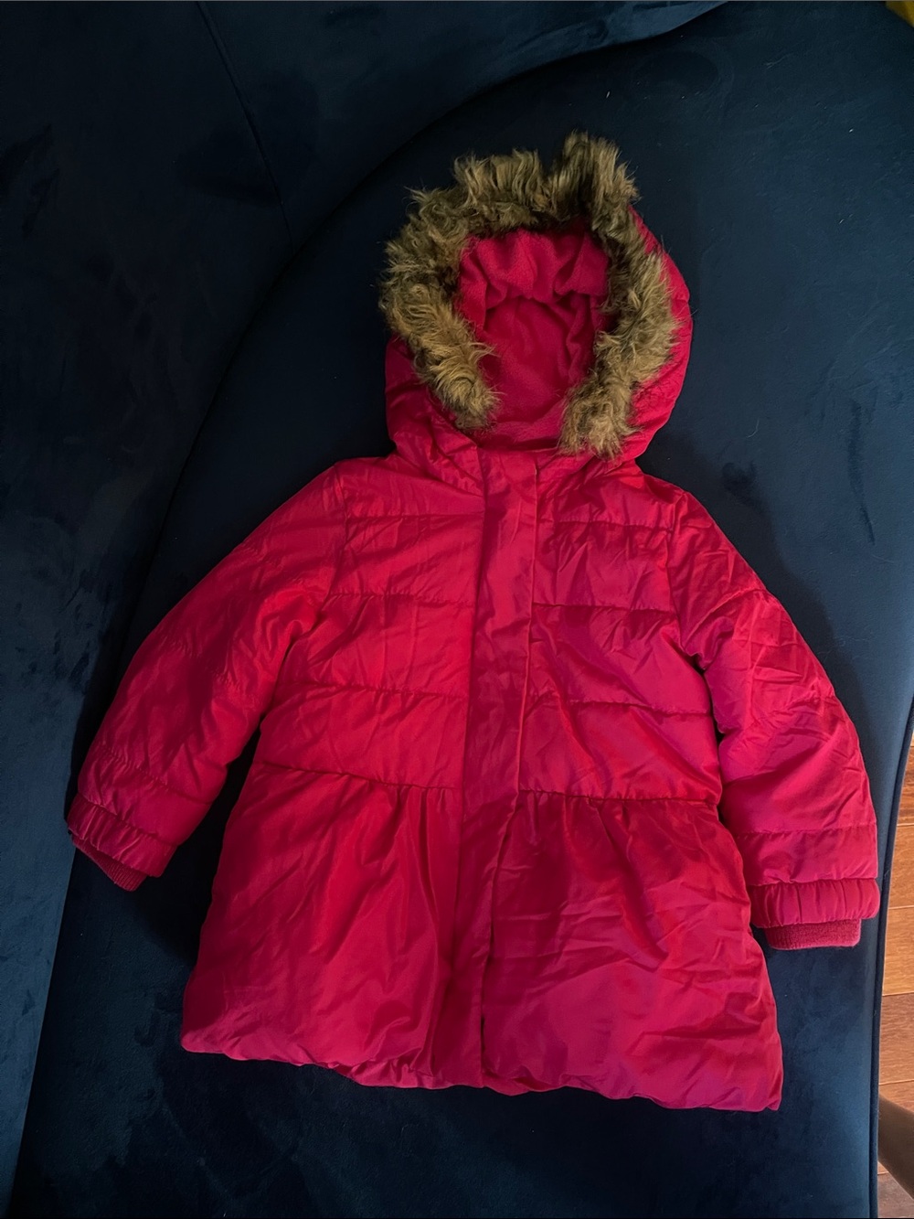 Baby Gap Hooded Winter Coat in Pink with Faux-Fur Trim